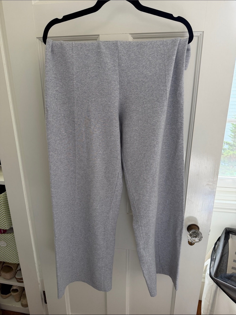 Wide-Leg Knit Pants in Light Gray